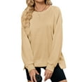 thumbnail image 3 of New Autumn Winter 2025 Solid Color Ribbed Round Neck Long Sleeve Loose-Fit Sweatshirt For Women, 3 of 8