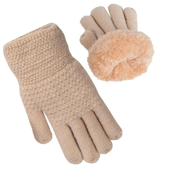Sunvit-Panties Unisex Khaki Kids Winter Gloves 6-13 Years, Knitted Cotton with Plush Lining, Warm Finger-Separate Gloves for Cold Weather Outdoor/School,Size 6-13 T