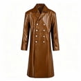 thumbnail image 6 of Busydd Men's Leather Jacket Fashion Double Breasted Buttons Long Sleeve Trench Coat Casual Solid Color Long Jackets 4XL, 6 of 9