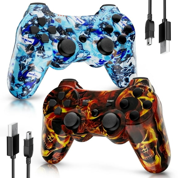 ISHAKO 2Pack Wireless Controller for P3/PC, with Double Vibration, 6-Axis Motion Control-Blue&Red