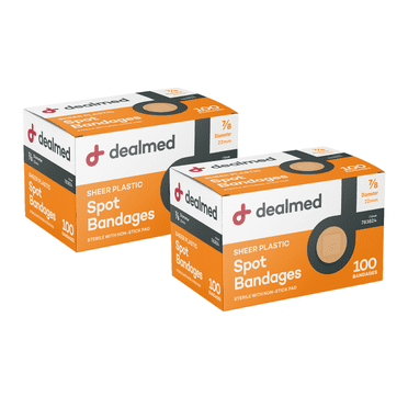 Dealmed Sheer Plastic Spot Adhesive Bandages - 100 Count (2 Pack) Bandages with Non-Stick Pad, Latex Free, Wound Care for First Aid Kit, 7/8" Diameter