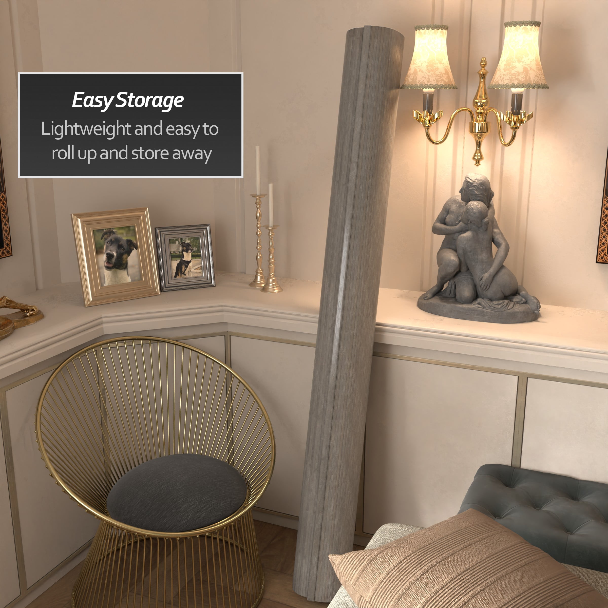 6 ft. Tall Bamboo Wave Screen - Grey Room Divider, Freestanding