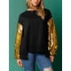 thumbnail image 1 of Sudadera con parches de lentejuelas para mujer, sudadera holgada informal de cuello redondo y manga larga con contraste de color para otoño, sudaderas con capucha navideñas, 1 of 5