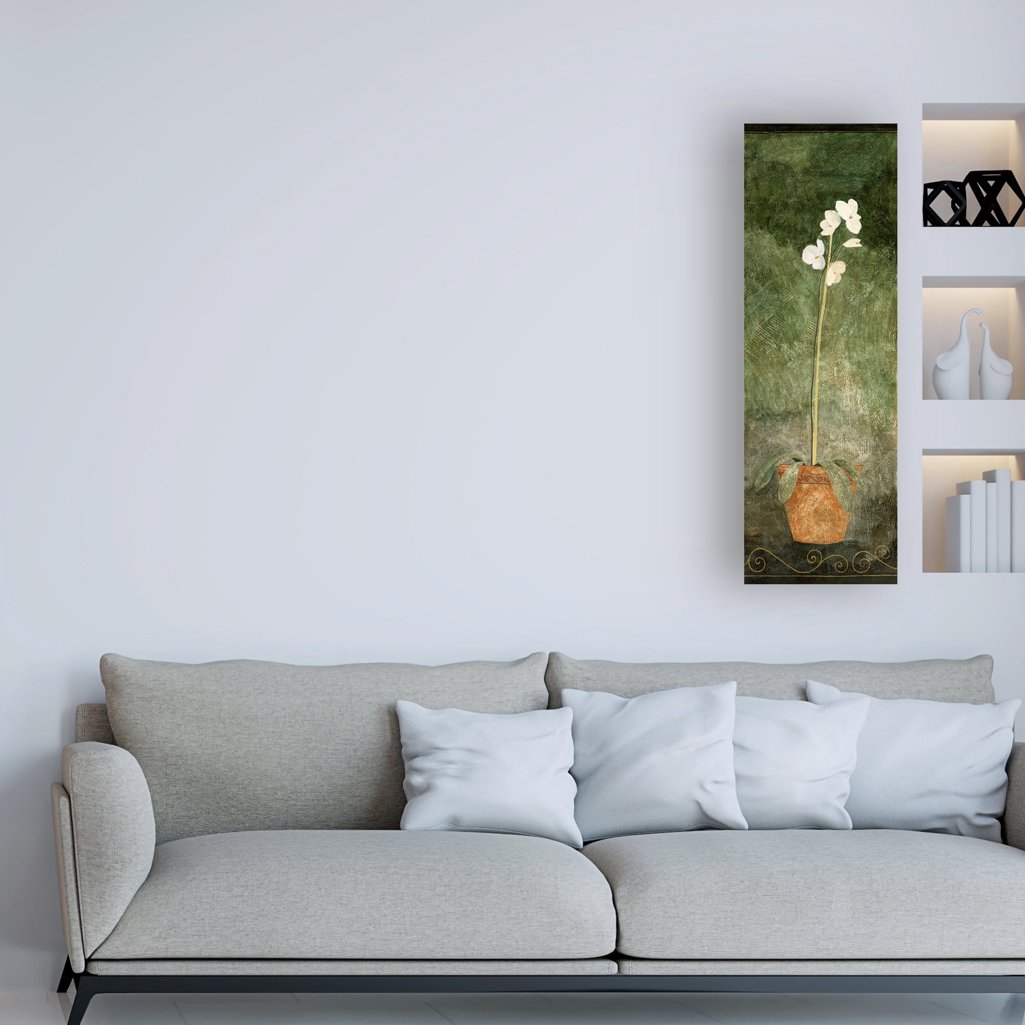 Trademark Fine Art 'White Orchid In Pot On Green' Canvas Art by Pablo Esteban