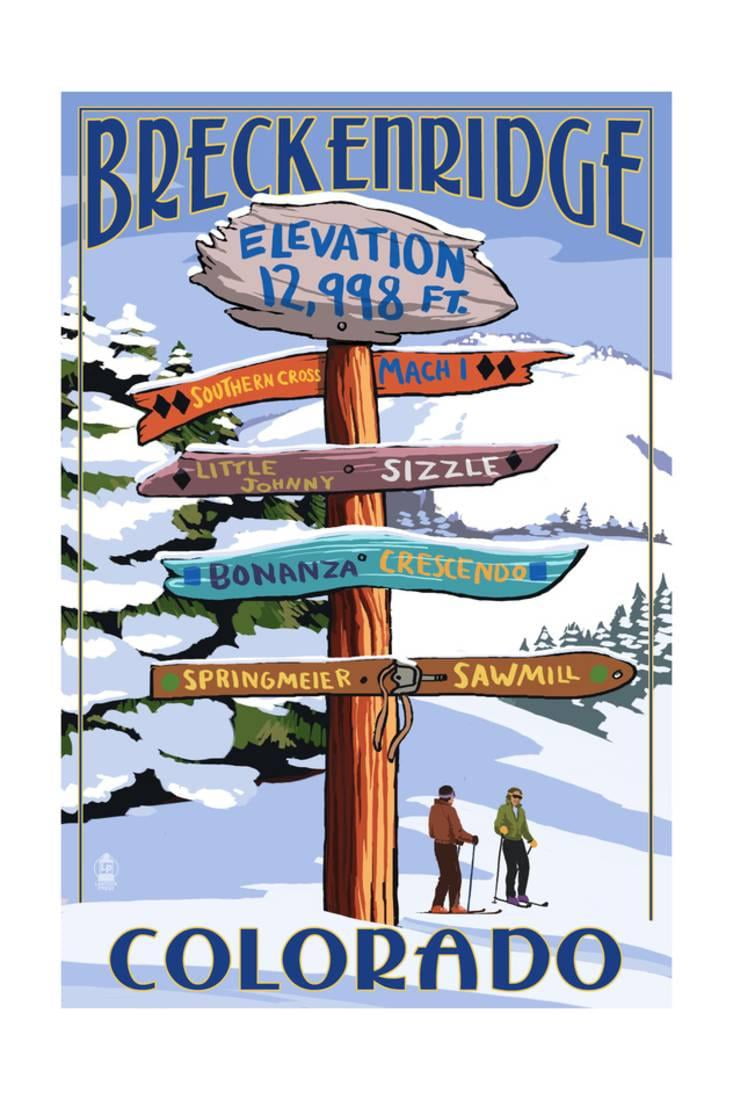 Breckenridge, Colorado Ski Run Signpost Print By Lantern Press by Art.com