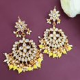 thumbnail image 2 of Efulgenz Indian Jewelry Bollywood Antique Crystal Kundan Beaded Floral Big Dangle Chandelier Earrings Set - Yellow, 2 of 5