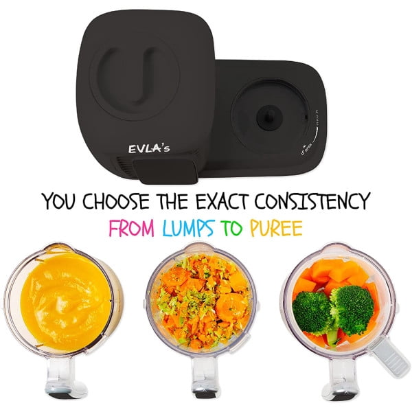 EVLA'S Baby Food Maker with 2 Steaming Cups, Steamer, Blender, Baby Food Processor, Touch Screen, with 6 Reusable Food Pouches, Dark Grey