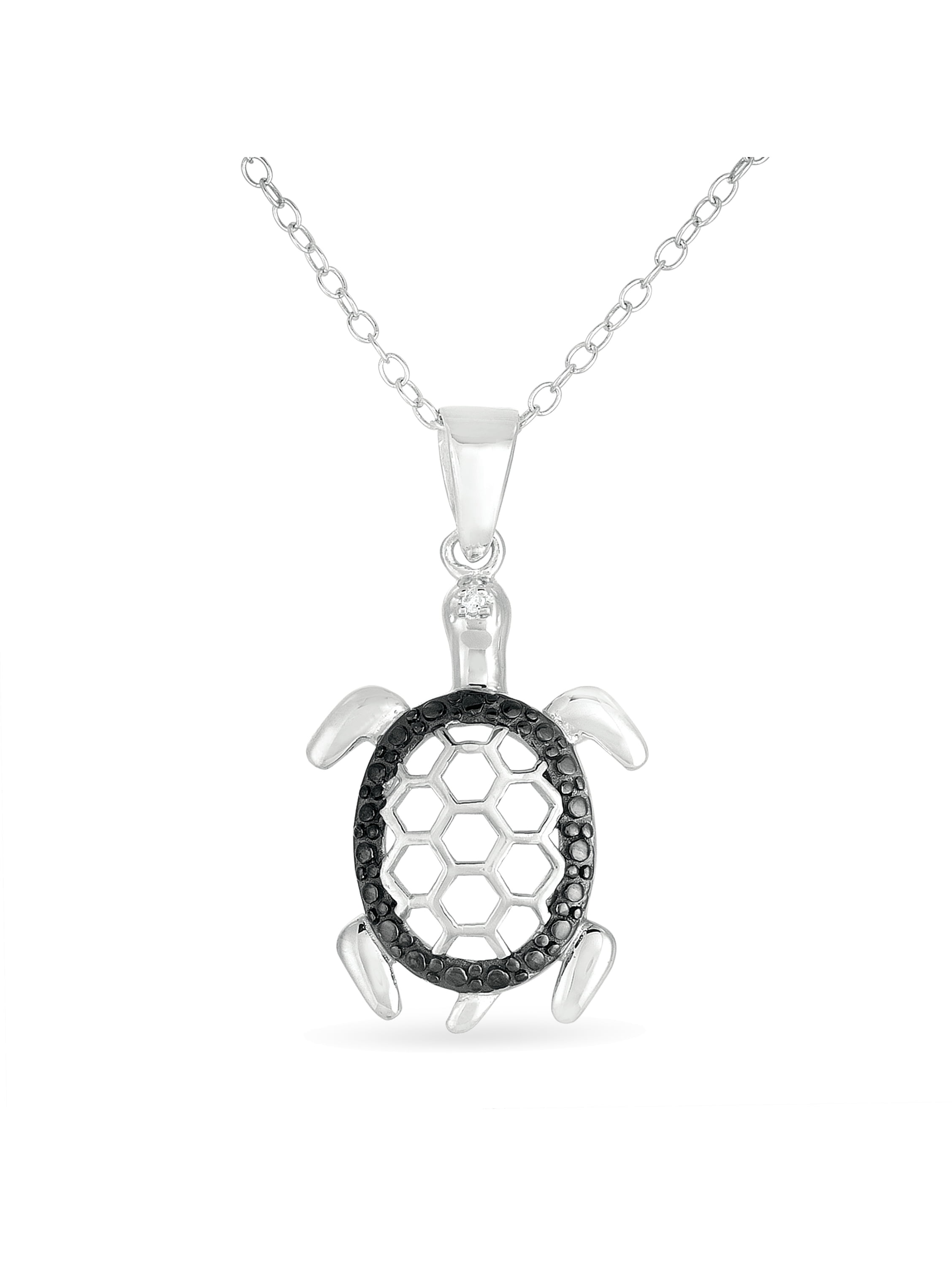 Diamond Accent Sterling Silver Turtle Pendant, 18