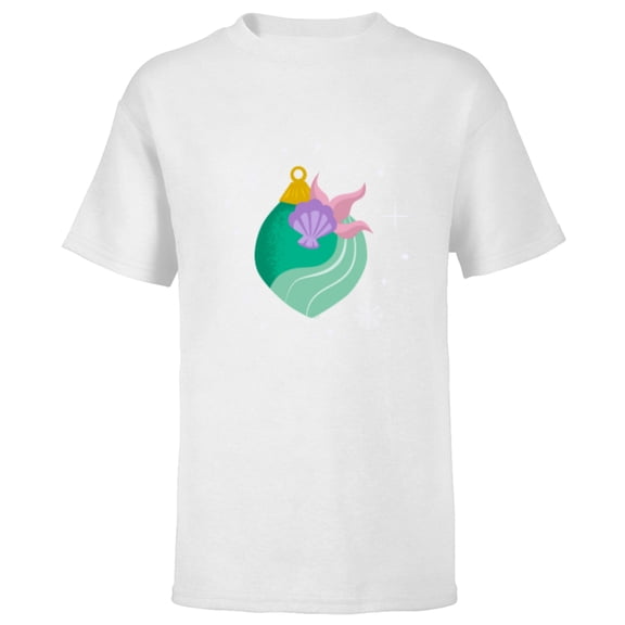 Disney Princess Ariel Mermaid Holiday Christmas Ornament - Short Sleeve T-Shirt for Kids - Customized-White