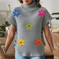 thumbnail image 4 of Sweater Vest for Women Trendy Flowers Ribbed Turtleneck Loose Knit Pullover Outerwear with Side Buttons (One Size, Gray), 4 of 7