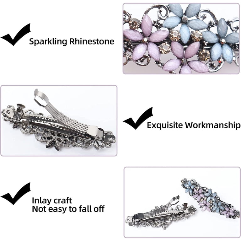 4Pcs Vintage Hair Barrettes,Happon Crystal French Barrette  display picture 2