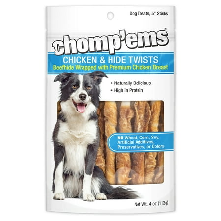 UPC: 0076158070011 | Chomp ems Chicken Hide Twists 4 oz – All Natural Rawhide Wrapped with Premium Chicken Breast – Healthy Protein Rich Treats for Dogs – Dog Chews