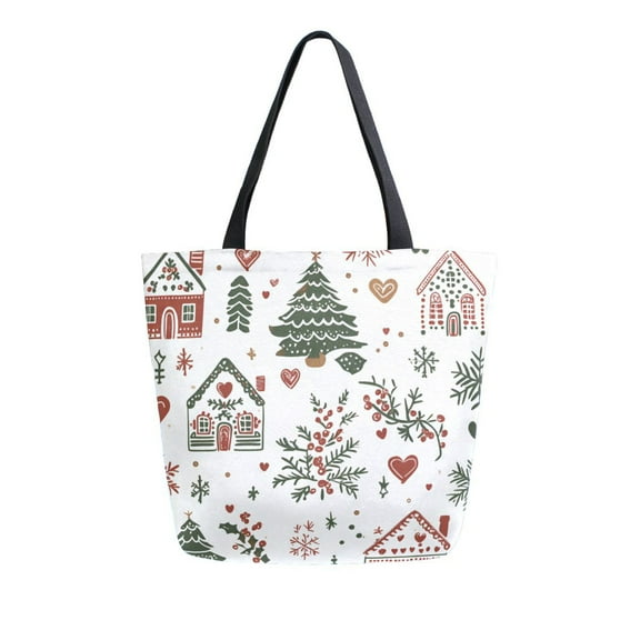 FORMRS Womens Canvas Tote Bag with Zipper Inner Pocket Shoulder Handbag, White Nordic Christmas House