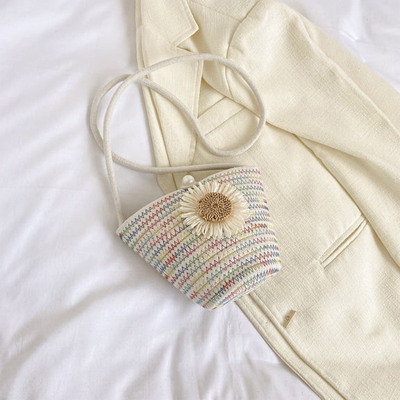 Woven Flower Beach Bag With Handmade Crochet Design – Large Capacity Tote for Summer Vacation, Pool & Travel, Lightweight & Breathable Straw Purse for Women