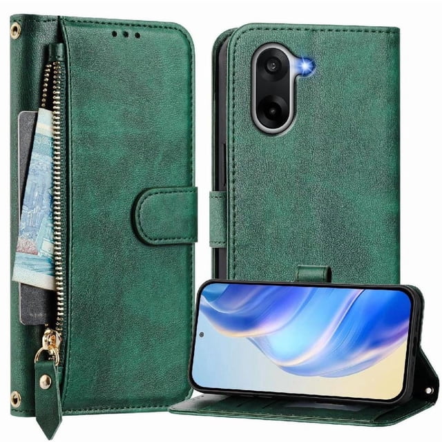 FOXDOCK Funda Tipo Cartera para Xiaomi Poco F7 Ultra 5G Cuero PU con Cremallera y Correa de Muñeca, Ranuras para Tarjetas, Soporte Plegable, Cierre Magnético