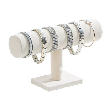 Julysky T bar Bracelet Holder,Bracelet Display Stand  ,Velvet Jewelry Display Stand, Bangle Scrunchie Watch Organizer(Beige)