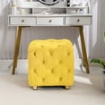 thumbnail image 4 of Yellow Modern Velvet Upholstered Ottoman, Exquisite Small End Table, Soft Foot Stool, Dressing Makeup Chair, Comfortable Seat for Living Room, Bedroom, Entrance 03516, 4 of 9
