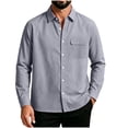 thumbnail image 2 of Xaqiouau Men Solid Color Turn Down Collar Chest Pocket Button Down Long Sleeve Daily Commute Work Casual Woven Shirt Gray XL, 2 of 5