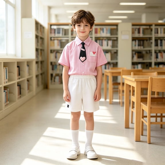 Glisme Boys School Clothes Short Sleeve Outfits Round Neck Cartoon Prints T Shirt Shorts Soft Big Boys Daily Wear Pink