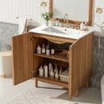 thumbnail image 2 of MODERNLUXE Meuble-Lavabo de Salle de Bain 29,9 Pouces avec Lavabo en Céramique, Armoire de Rangement de Salle de Bain Autoportante Style Ferme avec Tablette Réglable en Forme de U, Texture Grain de Bois et 2 Portes à Fermeture en Douceur pour Petit Espace, Naturel, 2 of 11