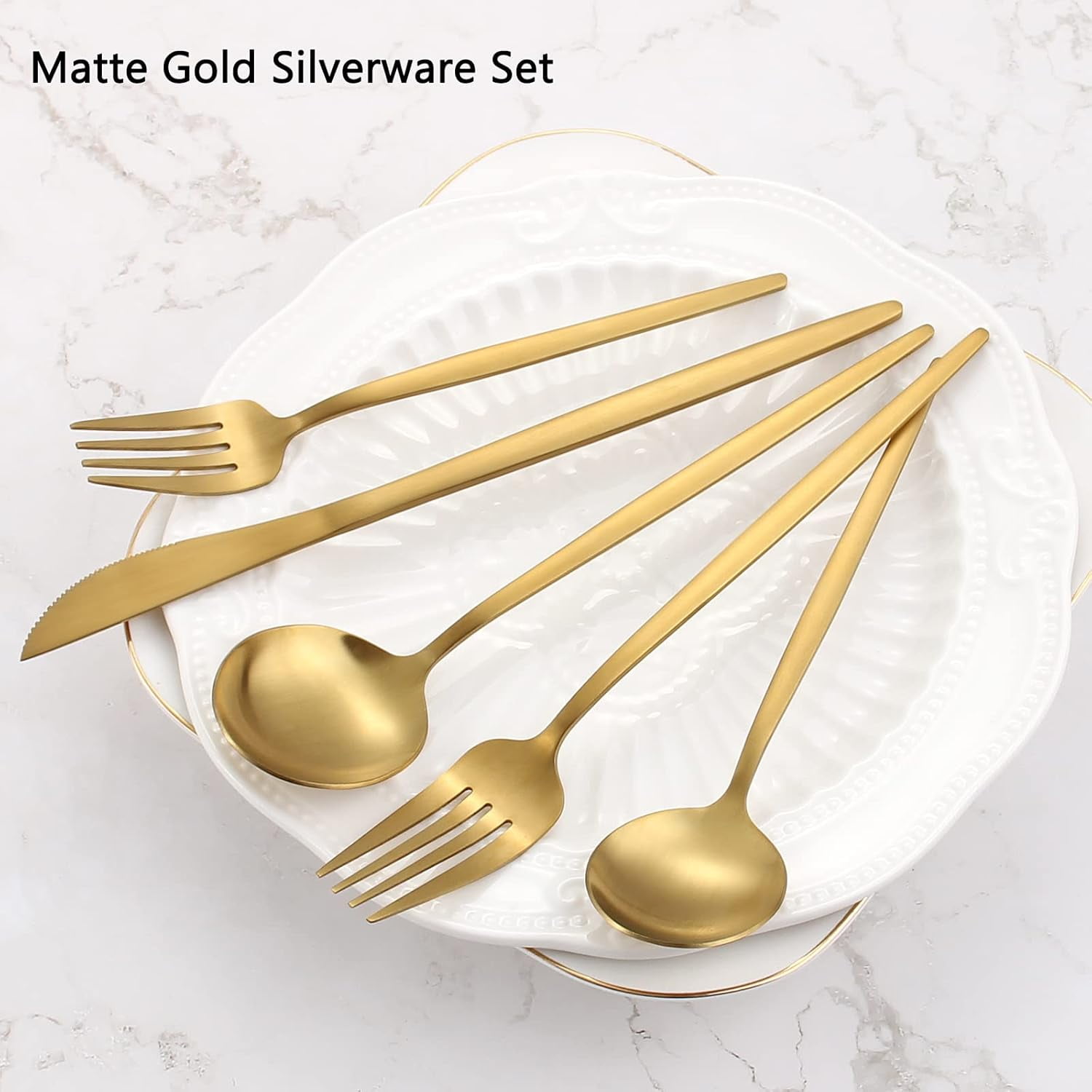 MYVIT Matte Gold Silverware Set of 6,24-Piece Stainless Steel Gold Forks and Spoons Kitchen Accessories Utensils Flatware Cutlery Set