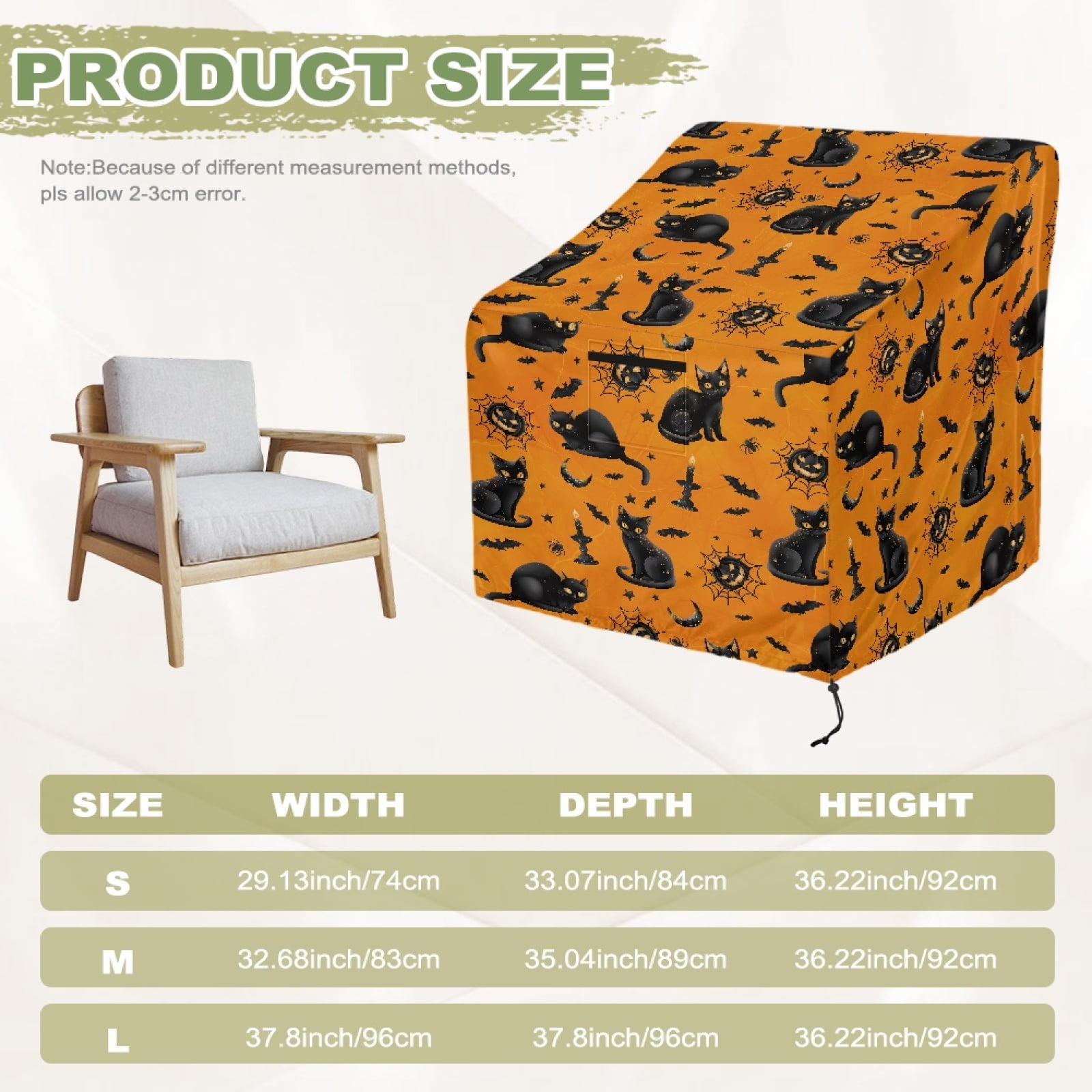 Renewold Waterproof Outdoor Chair Covers UV Resistant Patio Adirondack Rocking Chair Covers Recliner Chair Protector Halloween Decor Fits up to 32W x 35D x 36H Inches, Black Cat Pumpkin Orange