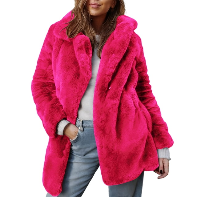 Birdeem Women's Winter Jacket, Long Sleeve Warm Faux Fur Solid Color Coat