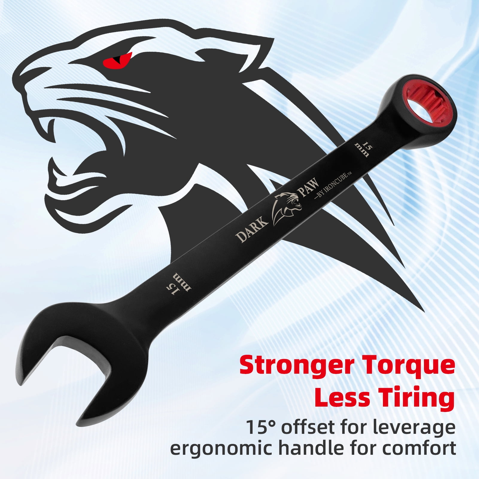 IRONCUBE 8-Piece Metric Ratcheting Wrench Set For Men:  - Black Chrome Vanadium - Including Water-Resistant Wax Canva Bag - for Automotive Repair