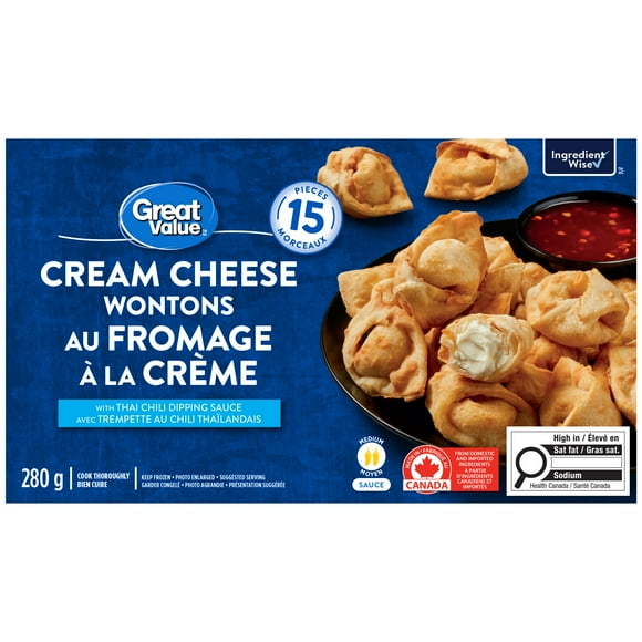 Great Value Cream Cheese Wontons with Thai Chili Dipping Sauce, 280 g