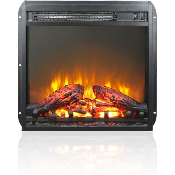 18" Electric Fireplace Insert, Ultra-Thin Fireplace Heater with Log Set & Realistic Flame, Recessed Fireplace with Over Heating Protection, Low Noise, 1400W, Black(18 3/16" X 17 5/8")