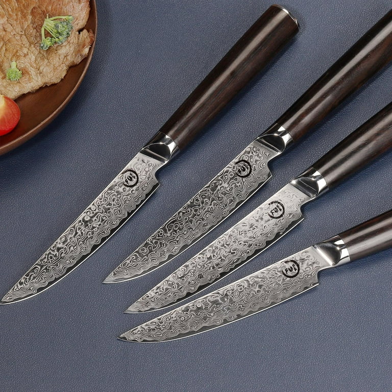 Steak knives Set of 4, Super-Sharp 5 Inch Damascus Steak Knife Set