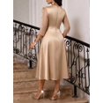 thumbnail image 2 of Khaki Womens Elegant Floral Appliqué Midi Dress With Sheer 3/4 Sleeves And A-Line Skirt For Wedding Cocktail, 2 of 7