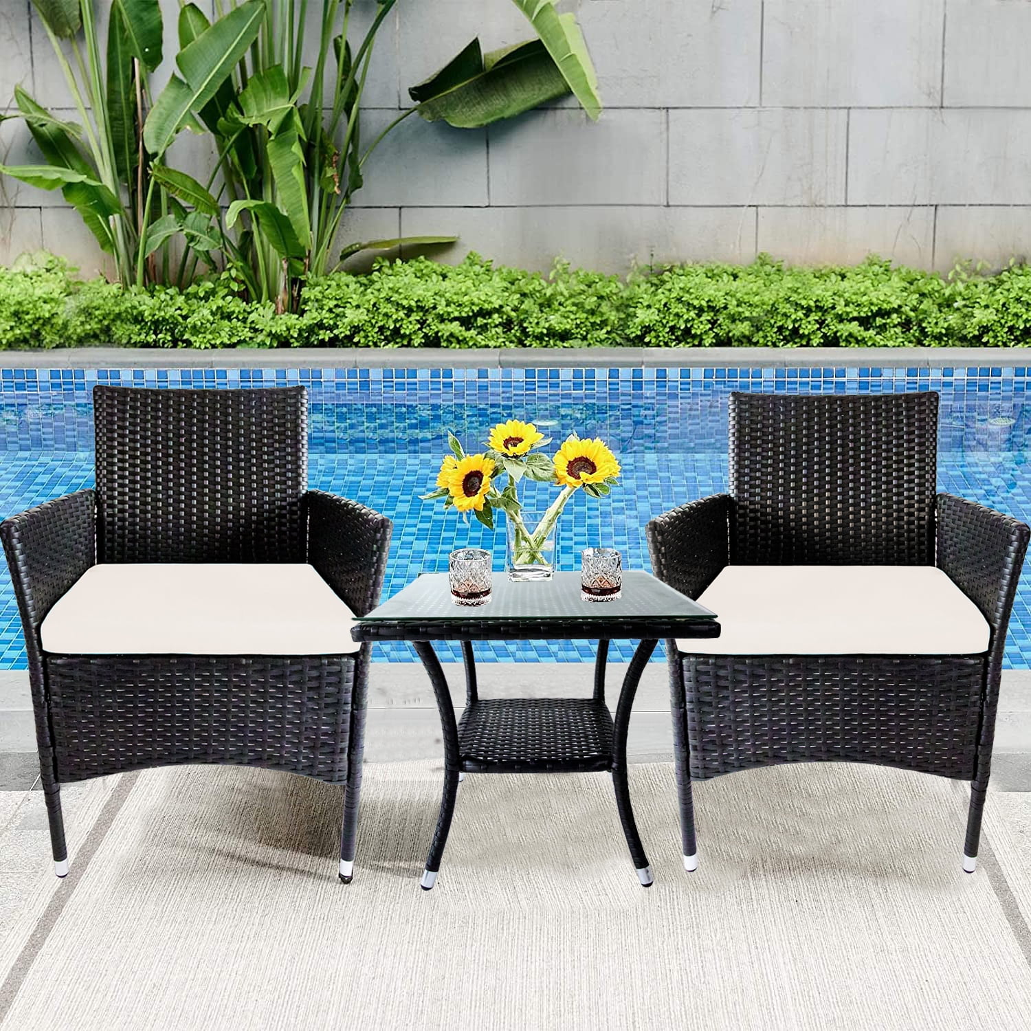 Details about   Wicker Patio Chairs Set of 2 Removable Cushion Outdoor Chairs Rattan Armchair 