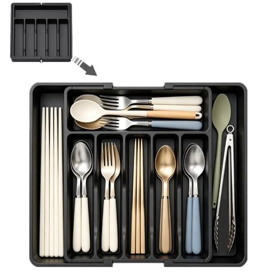 Extra Large Expandable Silverware Organizer, BPA-Free Food-Safe Cutlery Flatware Organizer, Kitchen Utensil Drawer Organizer, Adjustable Silverware Holder for Spoons Forks Knives