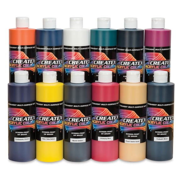 Createx Acrylic Paints - Set of 12, Assorted Colors, Pints