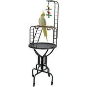 Large Deluxe and Durable Wrought Iron Parrot Bird Play Rolling Stand Perch Gym Ground Metal Ladder Toy Hook With Strong 4 Leg Support Base