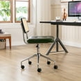 thumbnail image 2 of Zesthouse Mid Century Faux Leather Home Office Chair with Rattan Back, 360° Swivel Upholstered Desk Chair on Wheels, Tufted Computer Task Chair for Living Room & Office Room, Green, 2 of 11