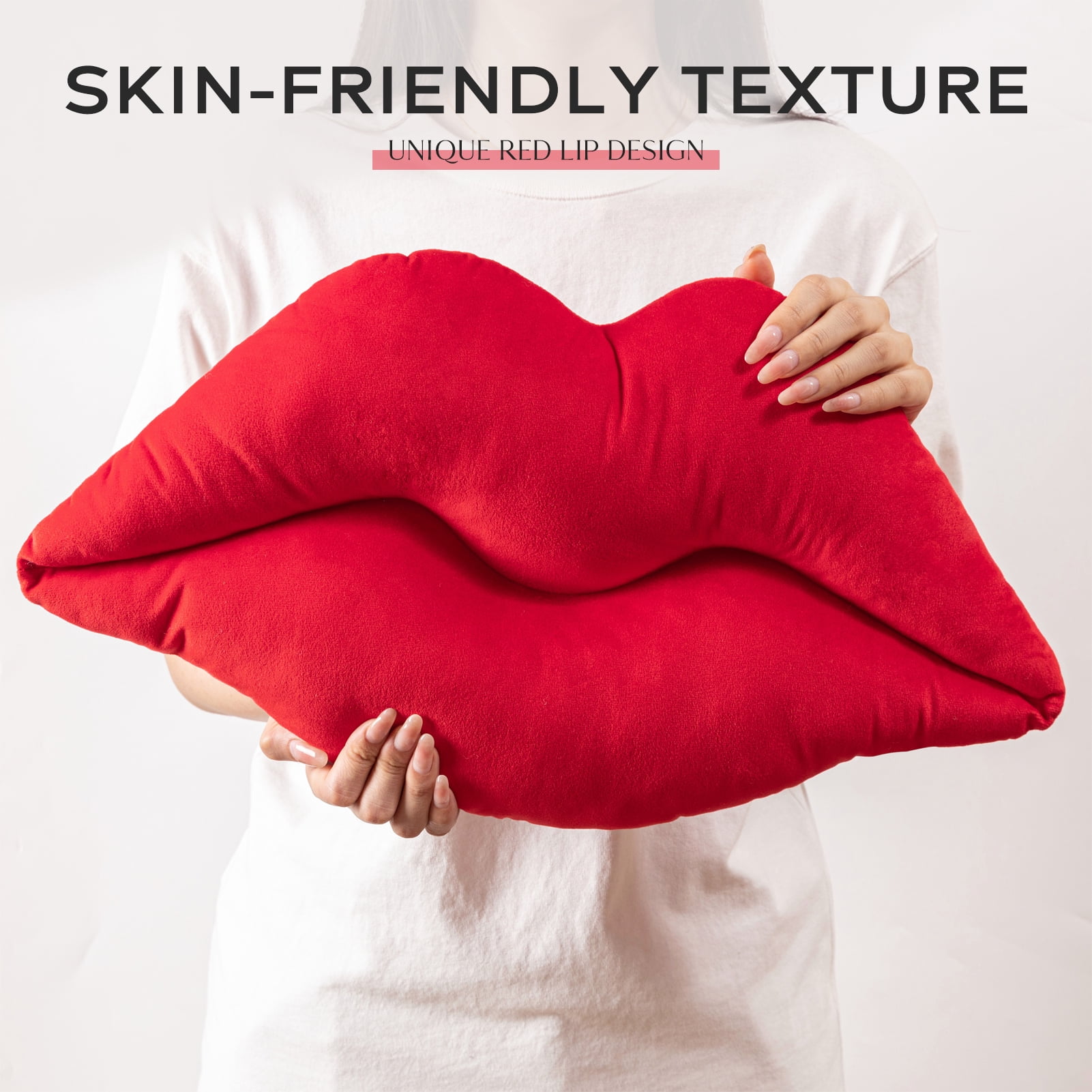 Phantoscope Lips Throw Pillows Smooth Soft Velvet Cushion with Insert Included, Decorative Lumbar Pillow for Couch Bed Living Room, Red, 24 x 12 Inches