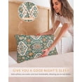thumbnail image 5 of Green Boho Pillow Cases Standard Size Set of 2, Smooth Satin Pillowcase for Hair and Skin, Southwest Ethnic Abstract Flowers Aesthetic Decorative Cooling Bed Pillow Covers with Zipper, 20x26 Inches, 5 of 5