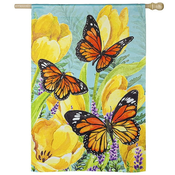 Evergreen Tulip and Butterfly Suede House Flag 28 x 44 Inches Outdoor Decor for Homes and Gardens