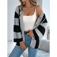 thumbnail image 6 of Women'S Autumn and Winter Contrast Striped Trumpet Sleeve Cardigan Sweater Mid-Length Coat Grey XL, 6 of 8