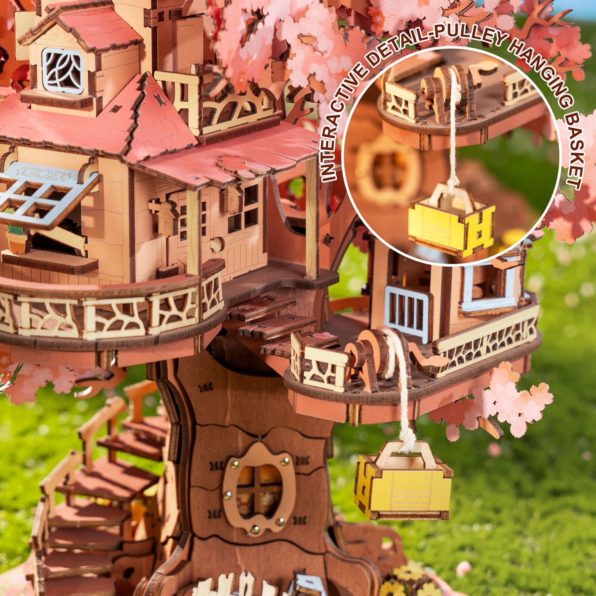 ROBOTIME Sakura Tree Wooden 3D Puzzle,Cherry Blossom Model Building Sets,Tiny House Craft Kits for Bookshelf Decor,Gifts for Adults Teens