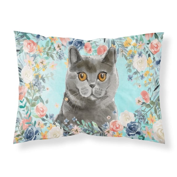 British Shorthair Spring Flowers Fabric Standard Pillowcase
