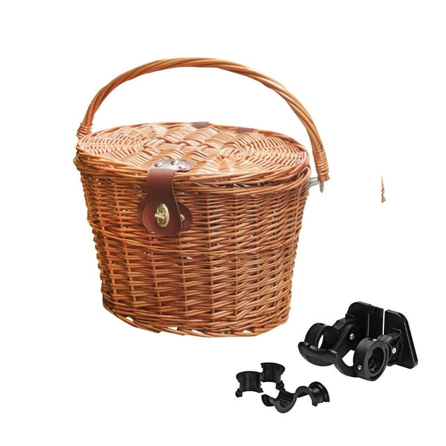 Almencla Rural Bike Basket Handwoven Decoration Knitted Vintage Rattan Storage with Brown Quick Release