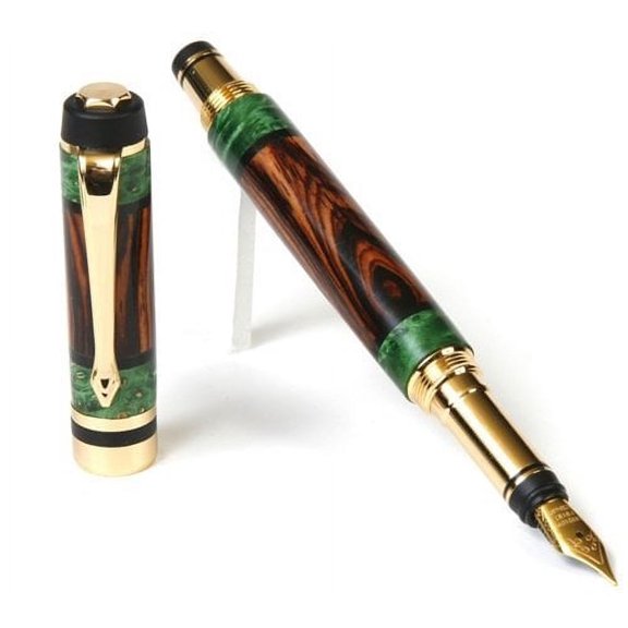 Lanier Pens - Elite Fountain Pen - 24kt Gold - Cocobolo with Green Box Elder Inlays