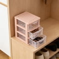 thumbnail image 2 of 3-Tier Desktop Drawer Organizer, 6.10x4.13x9.06in Transparent Plastic Storage Box, Dustproof Multi-Purpose Container for Office Cosmetics Stationery, Pink, 2 of 6
