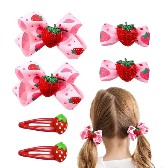 6Pcs Kawaii Strawberry Hair Clips Hair Accessories for Girls - Pink Hair Bows Hair Barrettes, Non-Slip girl hair bows for Daily & Party