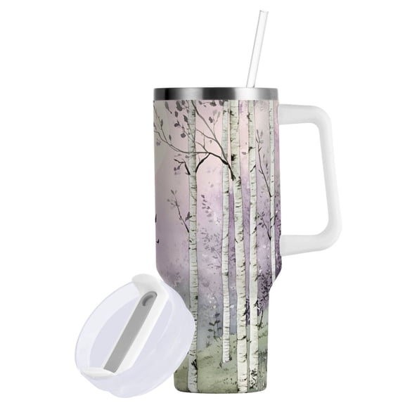Yayeee 40oz Stainless Steel Tumbler with Straw and Handle Double-Wall Insulated Travel Water Bottle, Purple Deer