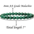 thumbnail image 2 of Natural AA Grade Malachite Gemstone 8mm Round Beads Stretch Bracelet 7" Unisex, 2 of 6