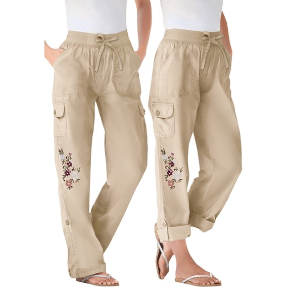 Woman Within Convertible 2-in-1 Cargo Pant & Capri Elastic Waist